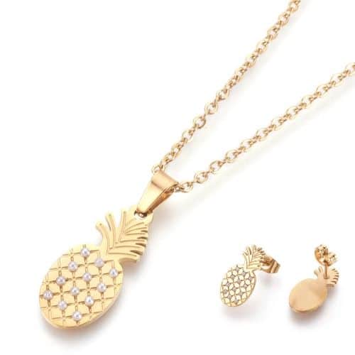 Juego de Cadena y Aretes Dorados Piña