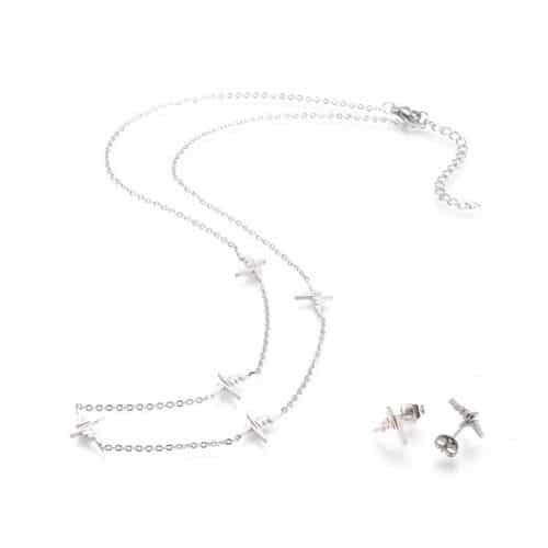 Juego de Cadena y Aretes Plateados Ritmos Cardiacos