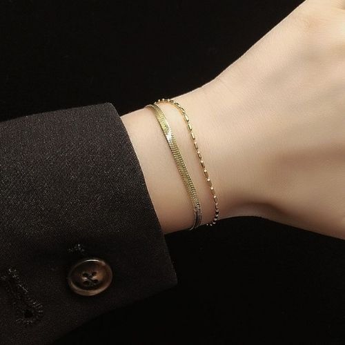 Pulsera Doble Dorada Herringbone Rice