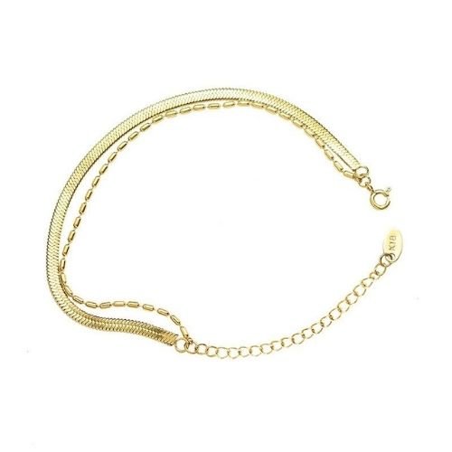 Pulsera Doble Dorada Herringbone Rice