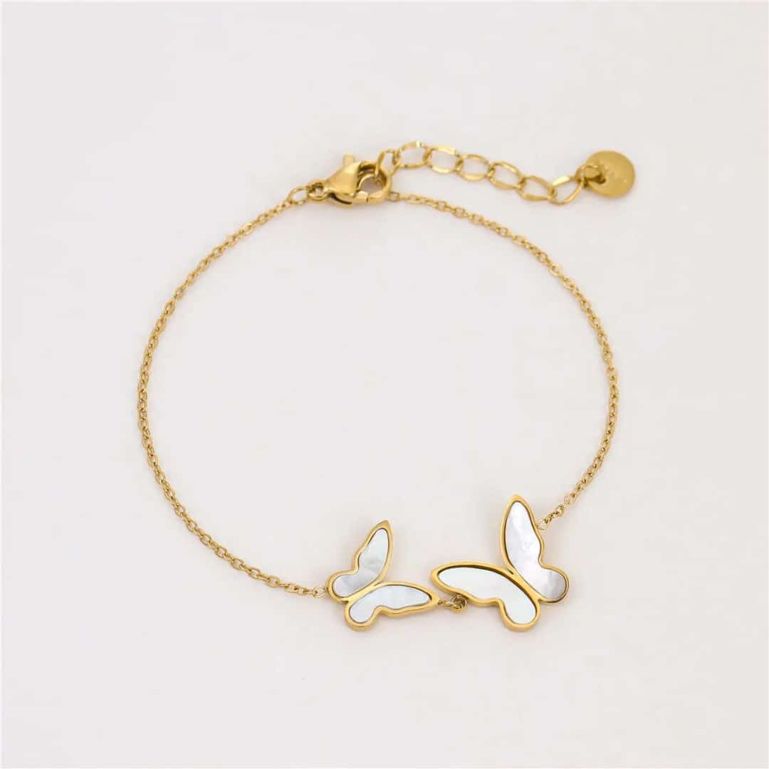 Pulsera Dorada Dos Mariposas Blancas