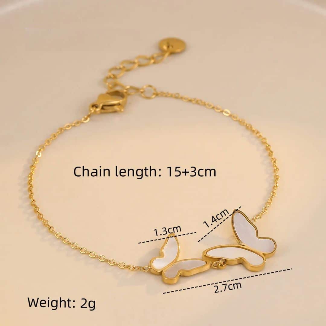 Pulsera Dorada Dos Mariposas Blancas
