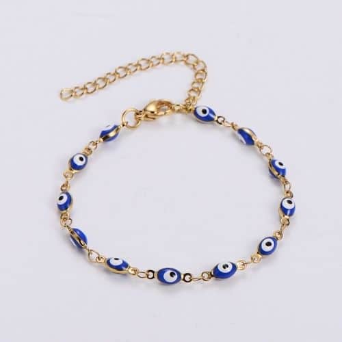 Pulsera Dorada Ojo Turco Azul Ovalado
