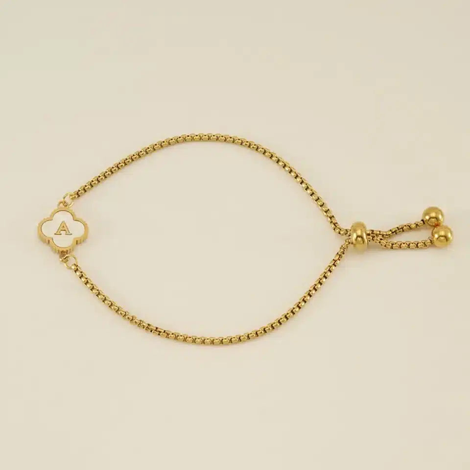 Pulsera Dorada Flor Letra A