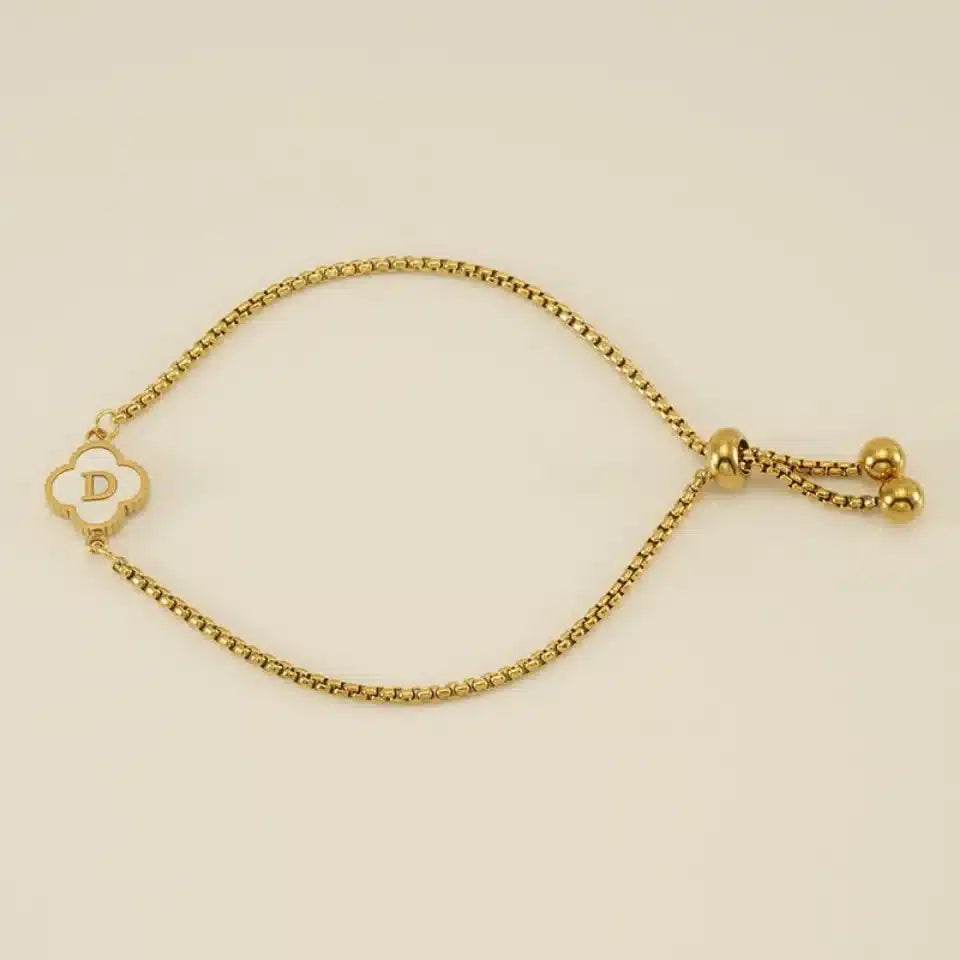 Pulsera Dorada Flor Letra D