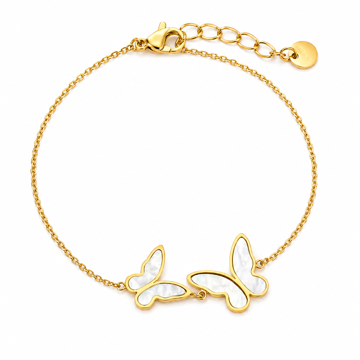 Pulsera Dorada Dos Mariposas Blancas