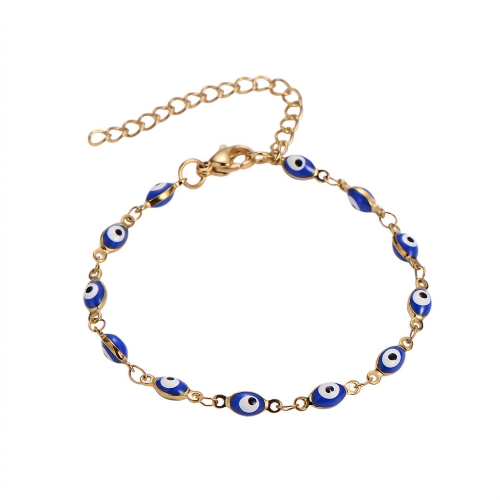 Pulsera Dorada Ojo Turco Azul Ovalado