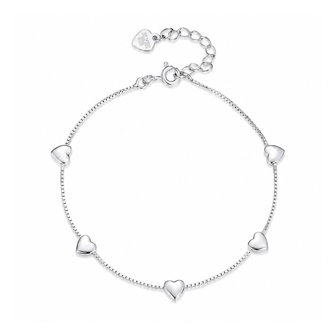 Pulsera Plata 925 Corazones Sólidos