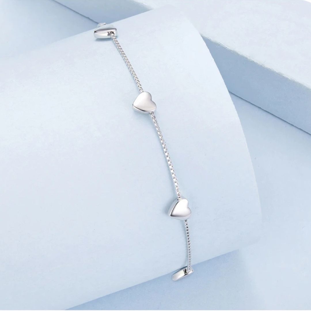 Pulsera Plata 925 Corazones Sólidos