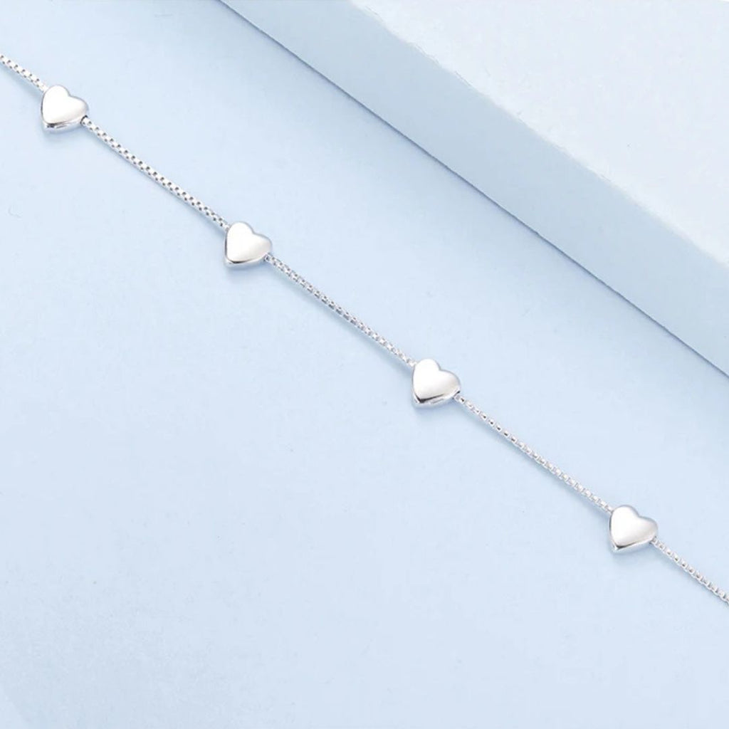 Pulsera Plata 925 Corazones Sólidos