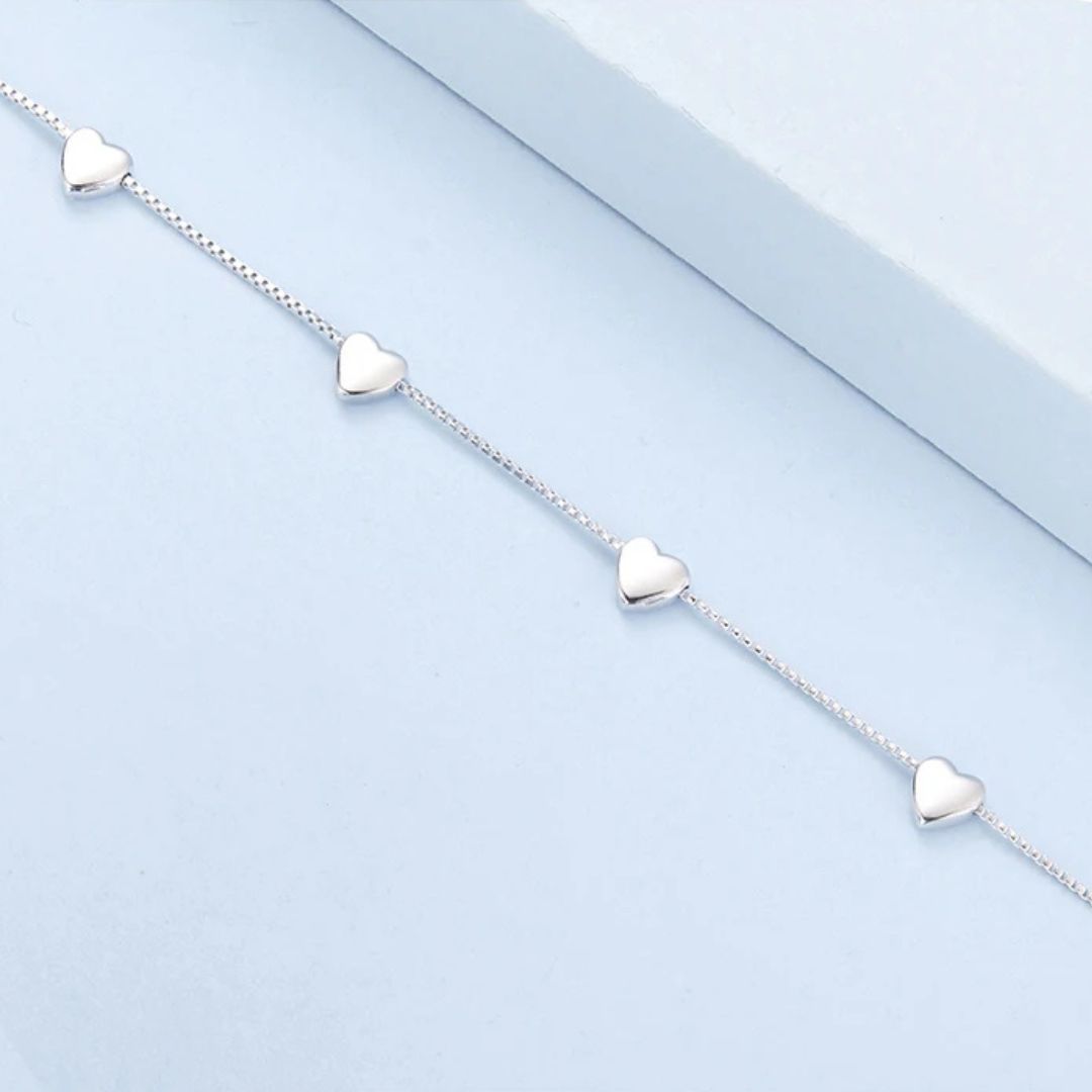 Pulsera Plata 925 Corazones Sólidos