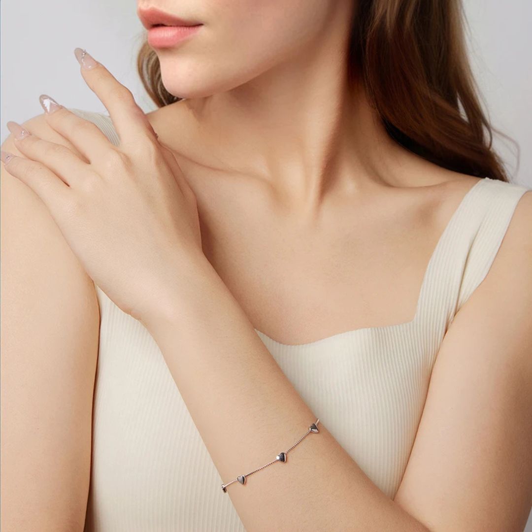 Pulsera Plata 925 Corazones Sólidos