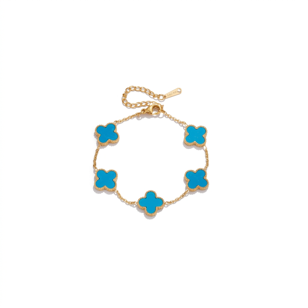 Pulsera Dorada Trebol Celeste