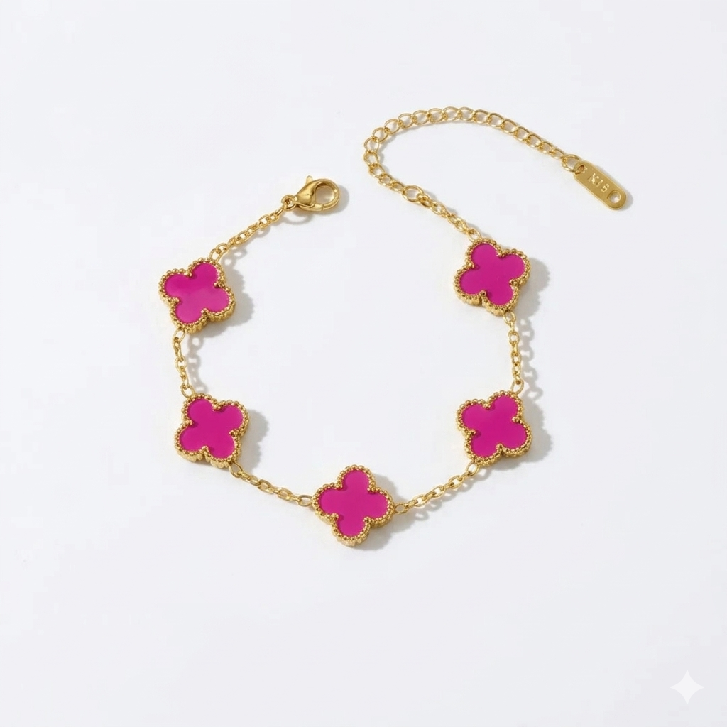 Pulsera Dorada Trebol Fuscia