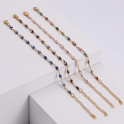 Pulsera Dorada Ojo Turco Azul Ovalado