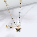Set de Aretes y Cadena Mariposa Bolitas Negras