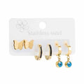 Set de 3 Aretes Mariposa, Argollas y Ojo turco