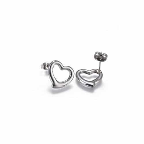 Set de Cadena Pulsera y Aretes Plateados Corazon